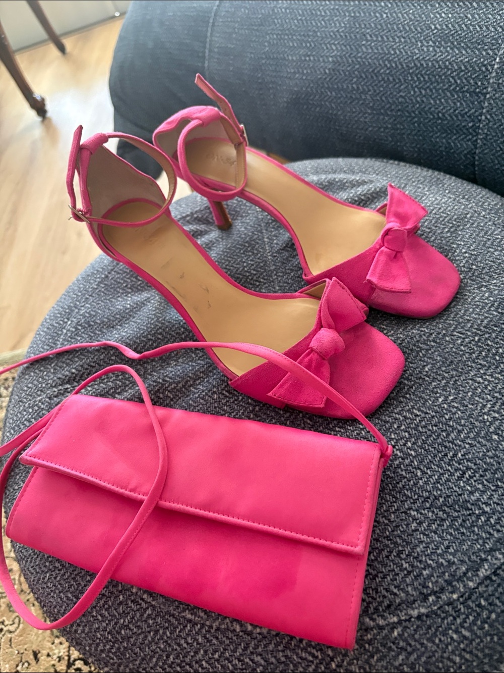 Hot Pink Bow Ankle-Strap Heels with Matching Clutch